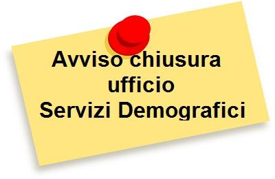 Chiusura ufficio servizi demografici nei giorni 24 e 25 Marzo