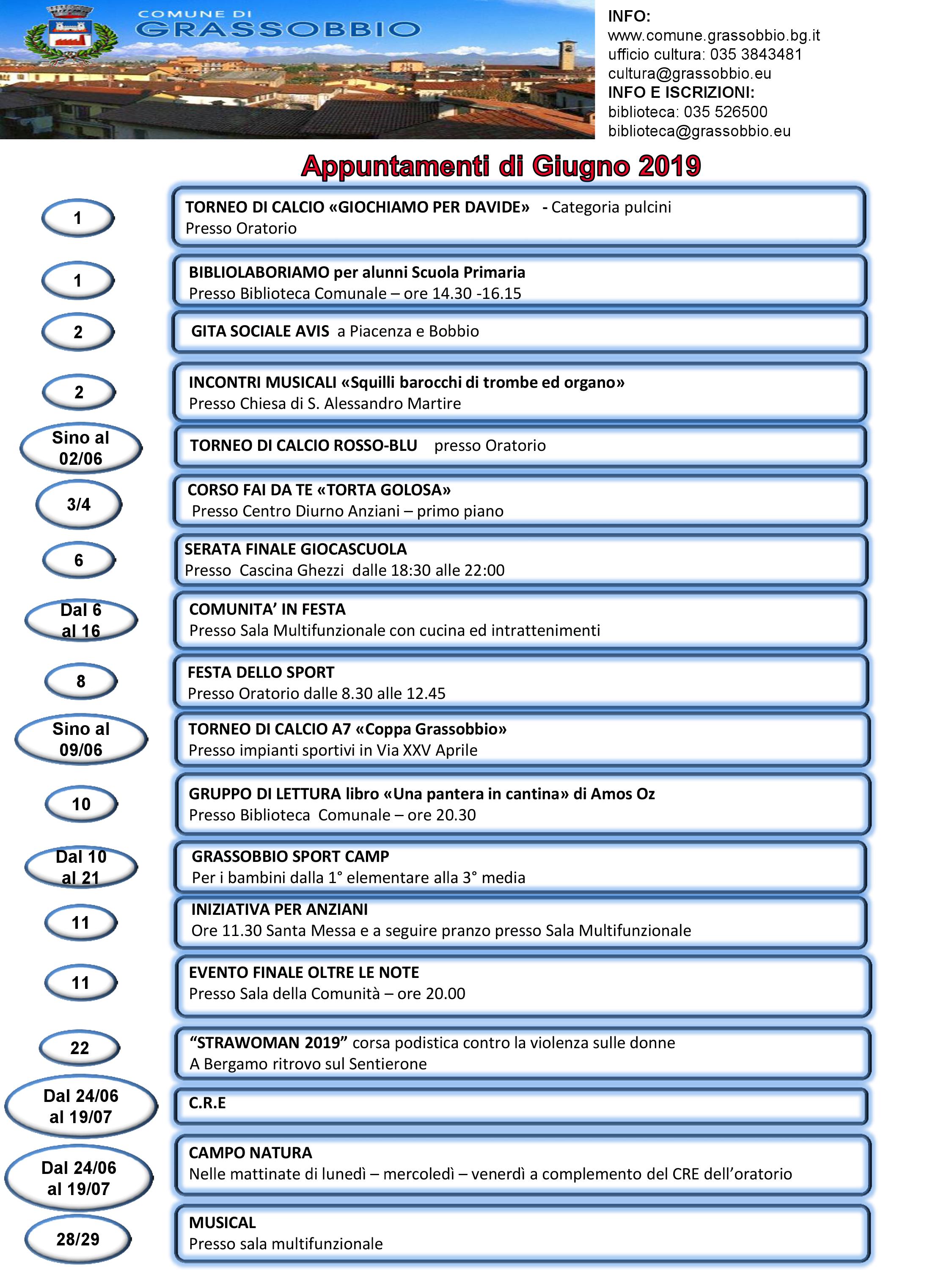 Calendario attività Giugno 2019 foto 