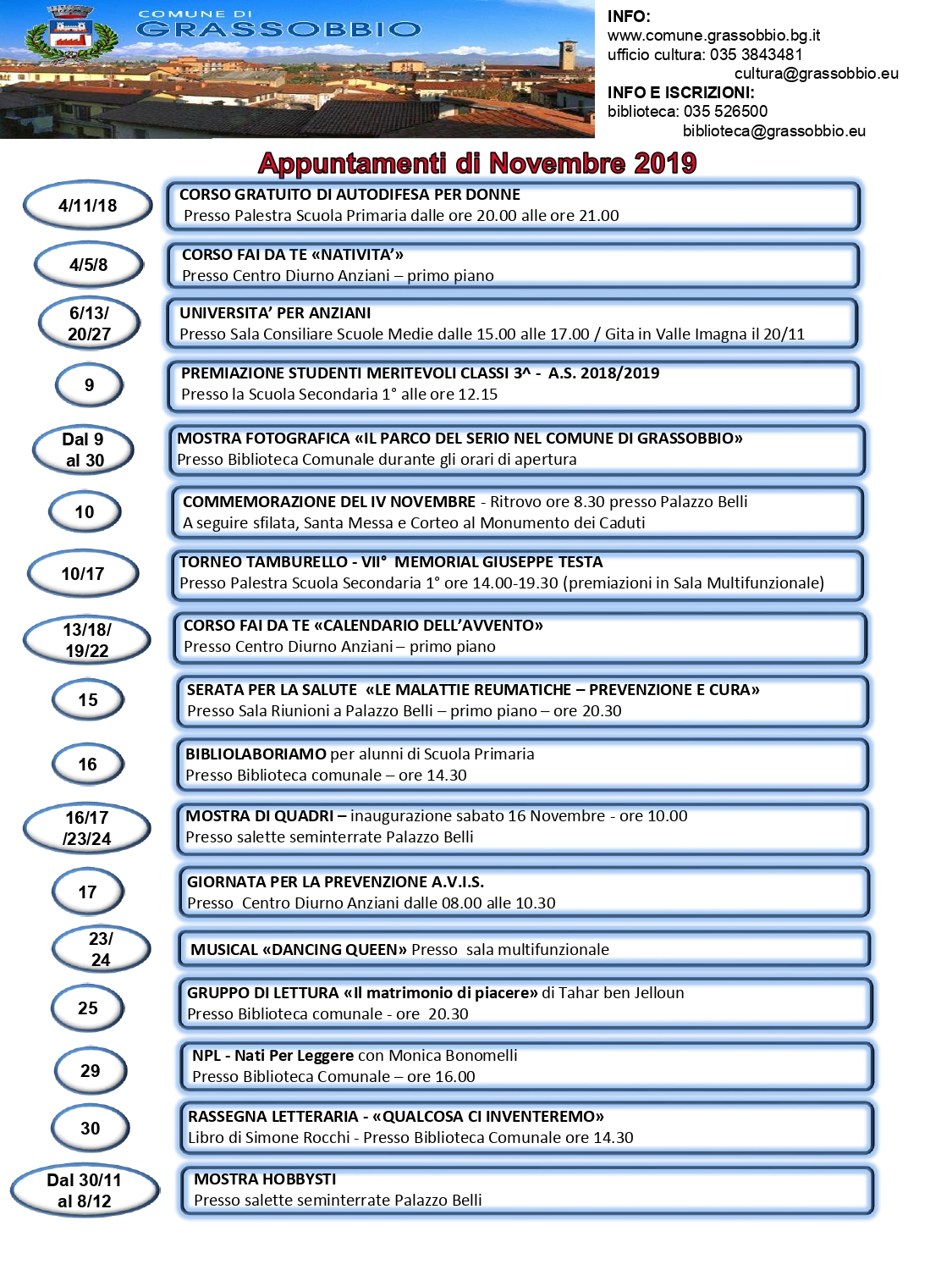 Calendario attività sul territorio Novembre 2019 foto 