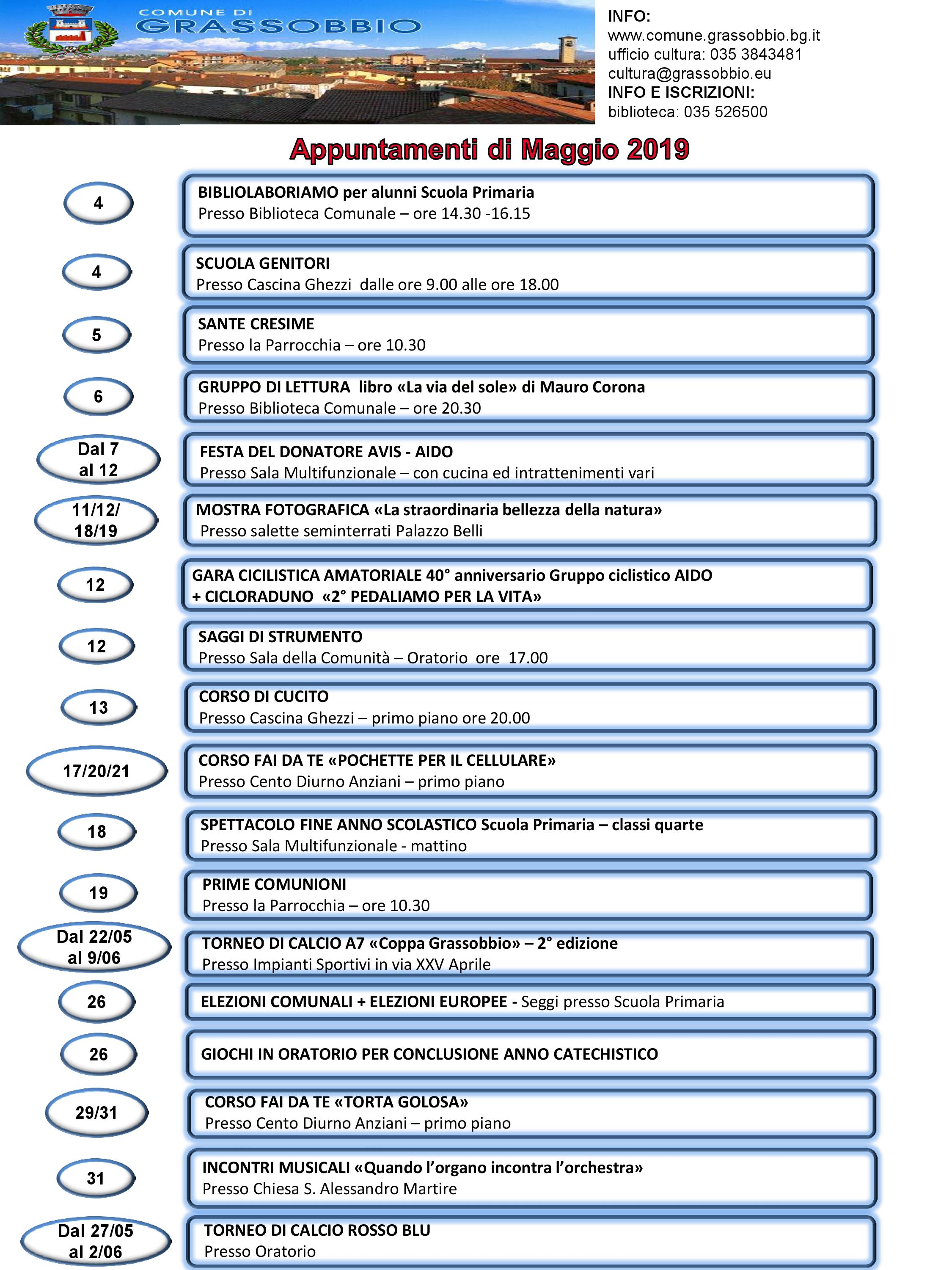 Calendario attività sul territorio Maggio e Giugno 2019 foto 